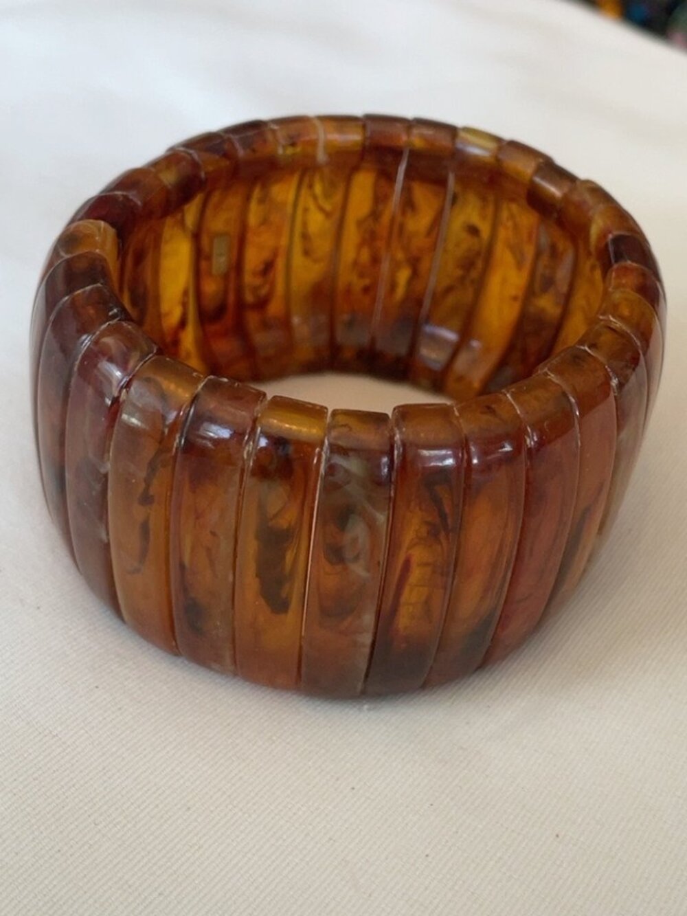 Vintage Amber Tortoiseshell Lucite Wide Stretch Bracelet